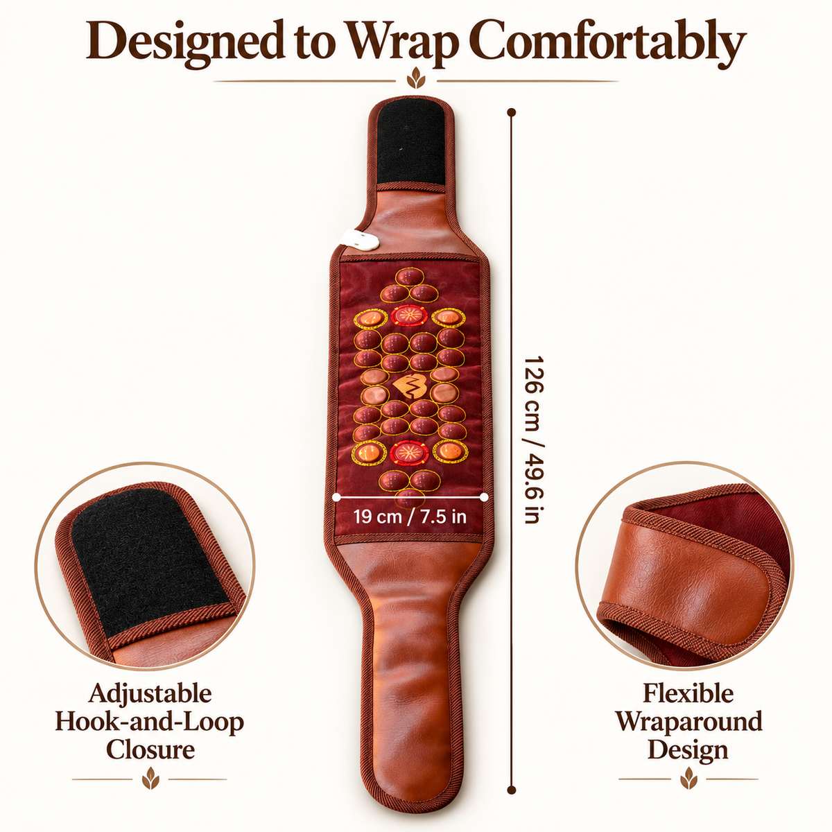 UECOVL YD waist wrap dimensions and adjustable closure