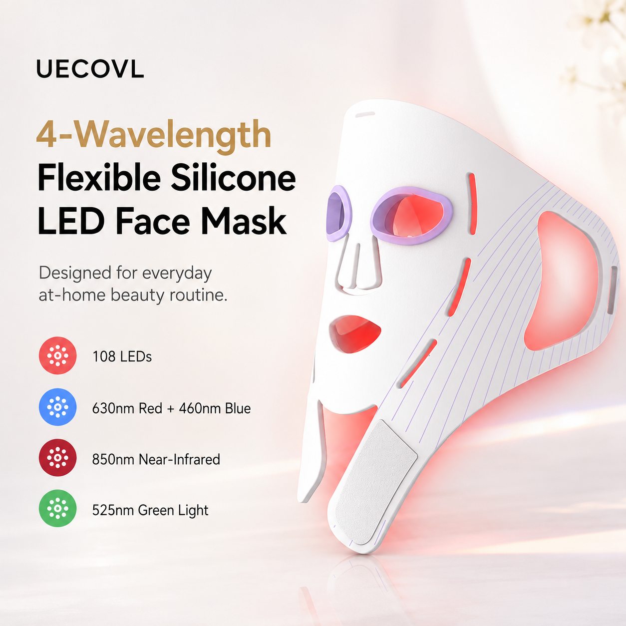 4-Wavelength Flexible Silicone LED Face Mask