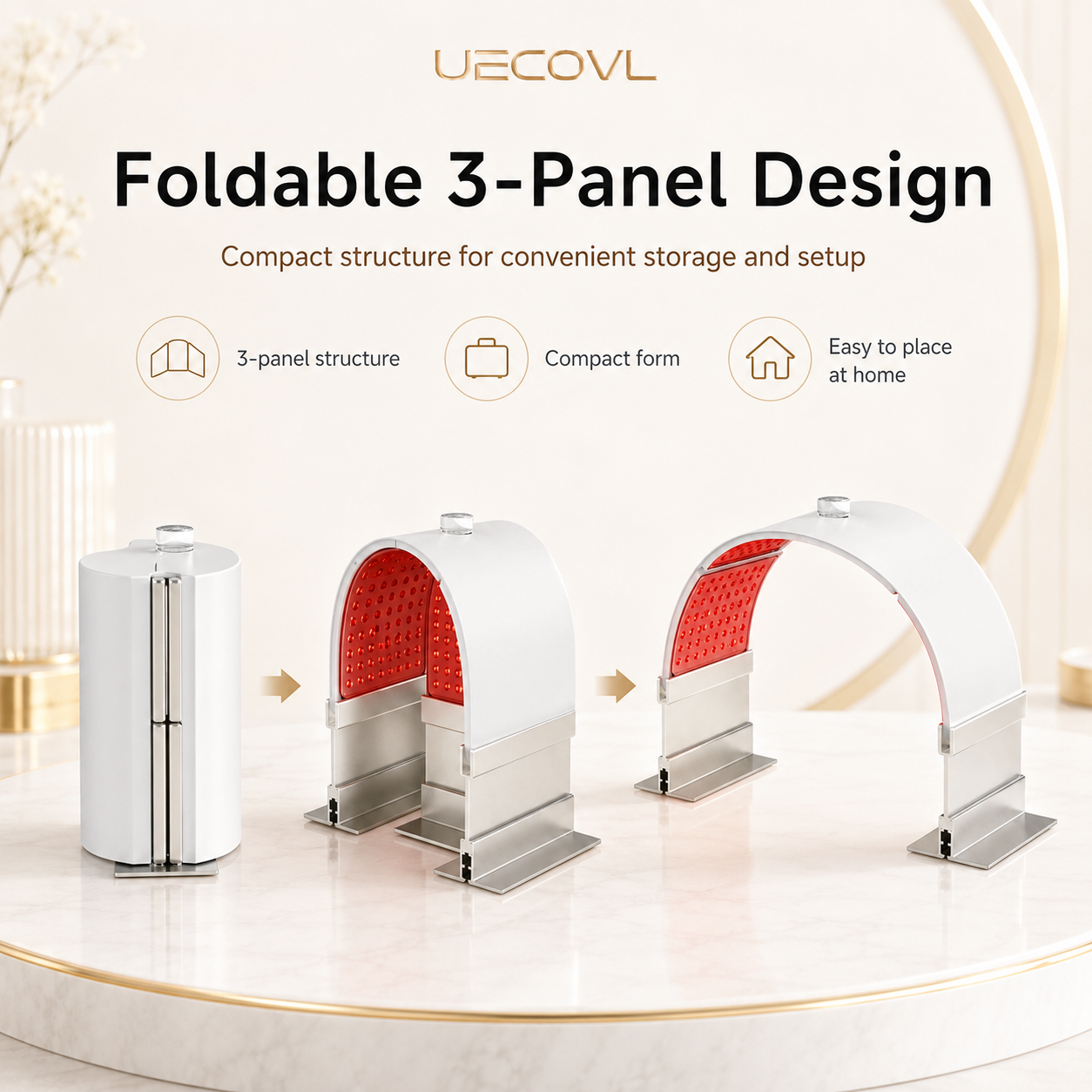 3-Panel Foldable LED Facial Device with Cool Mist