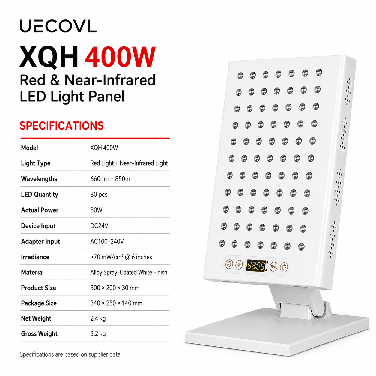 XQH 400W Red & Near-Infrared LED Light Panel with Adjustable Stand