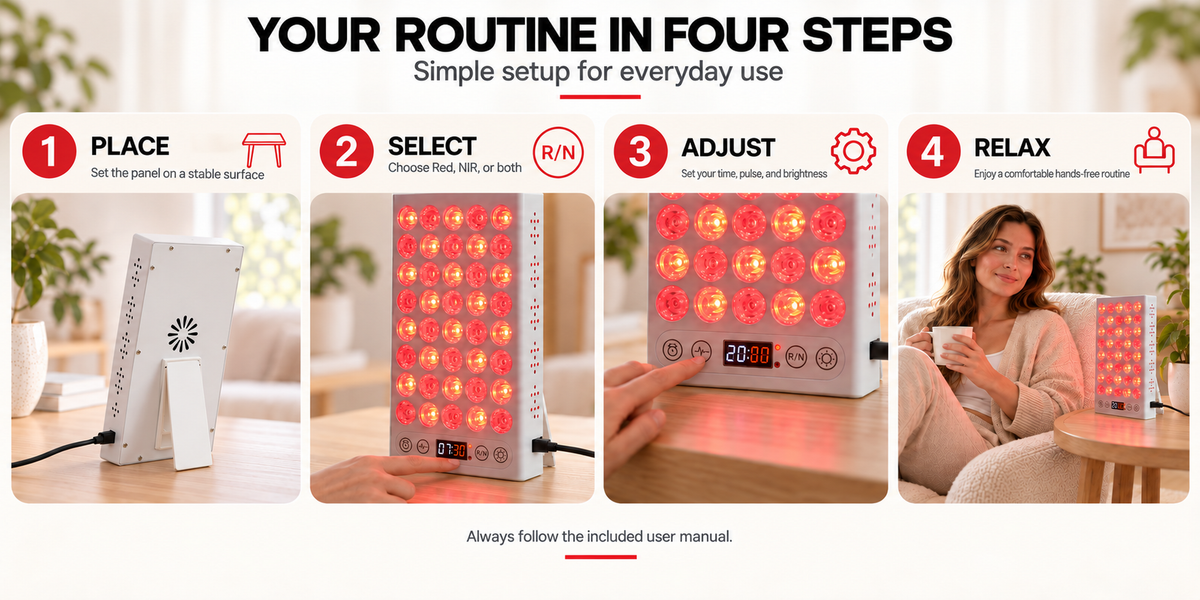 UECOVL W200 Red & Near-Infrared LED Light Panel with Timer & Pulse Control – 05 w200 four steps image