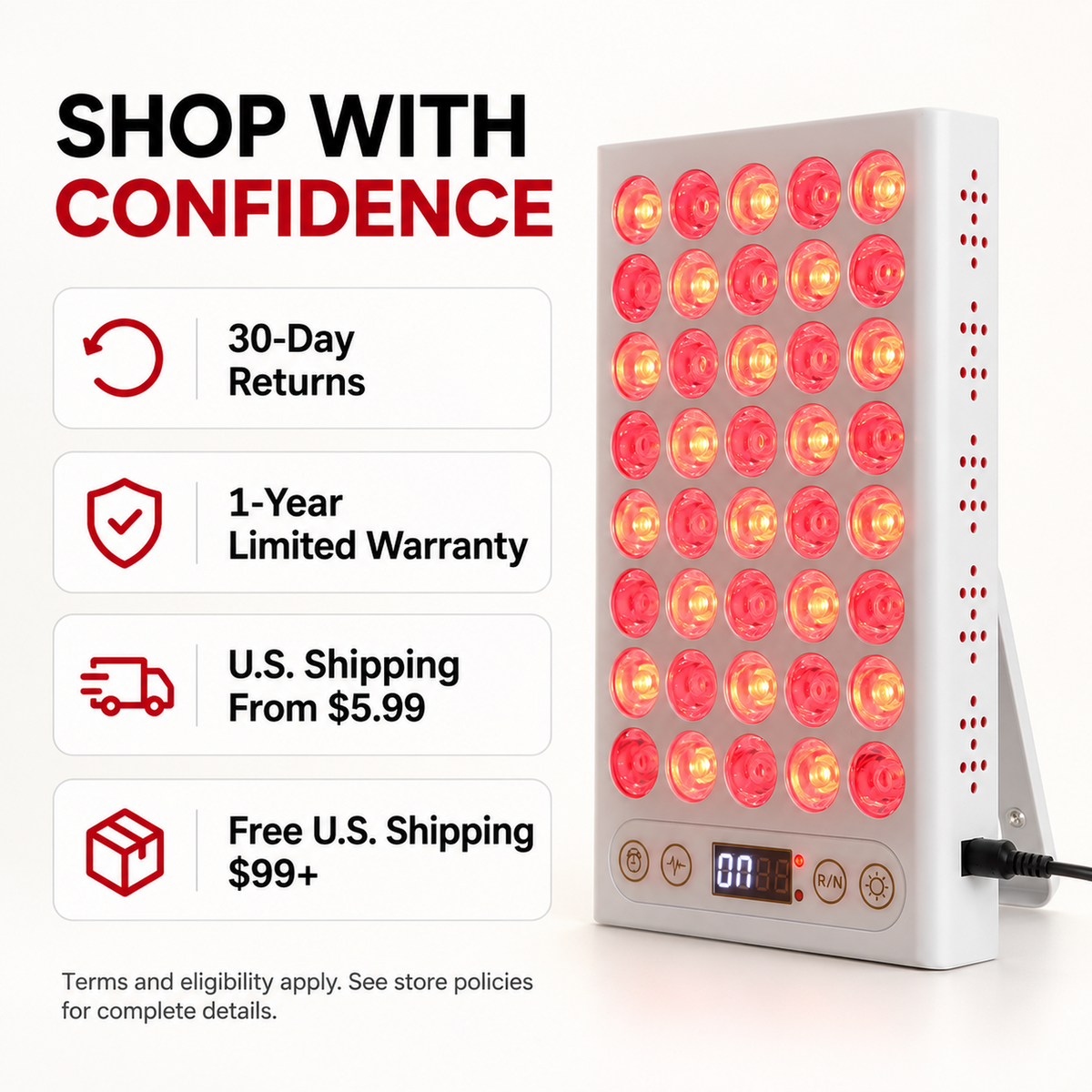 UECOVL W200 Red & Near-Infrared LED Light Panel with Timer & Pulse Control – product detail 10