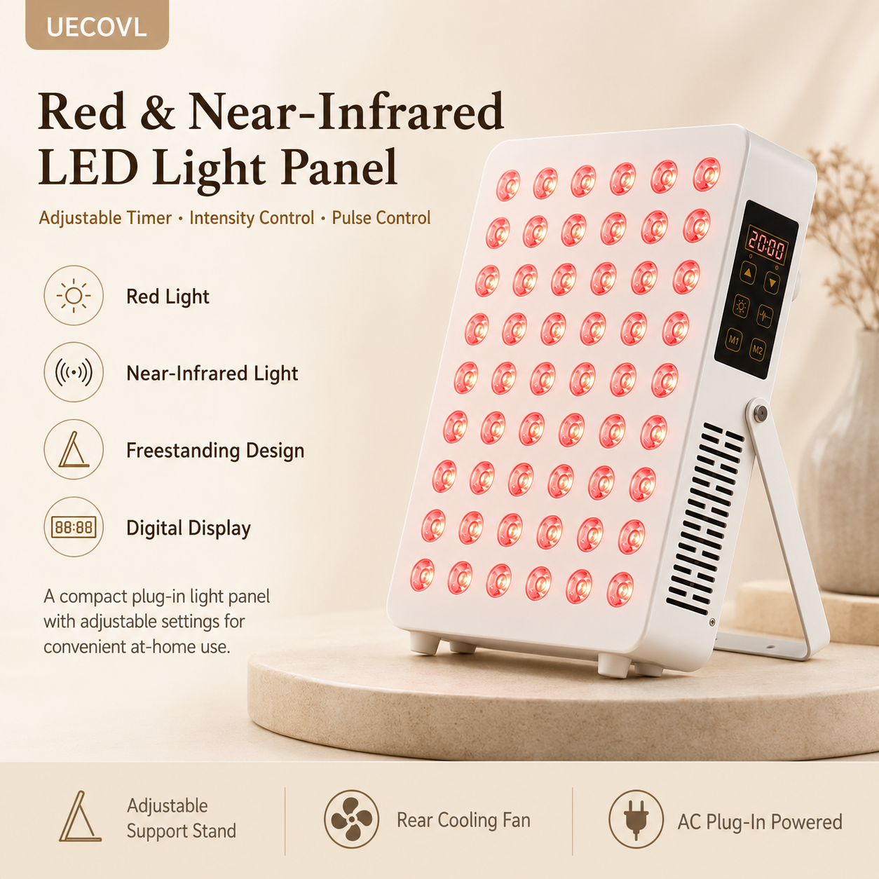 Red & Near-Infrared LED Light Panel with Timer & Pulse Control