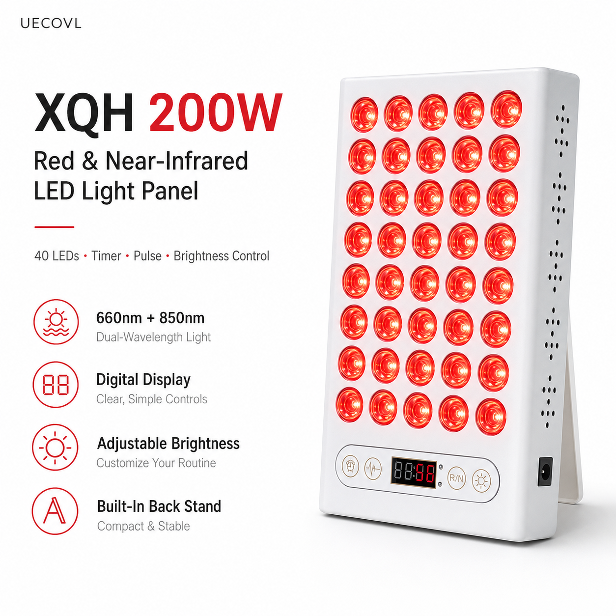 XQH 200W Red & Near-Infrared LED Light Panel with Timer & Pulse Control