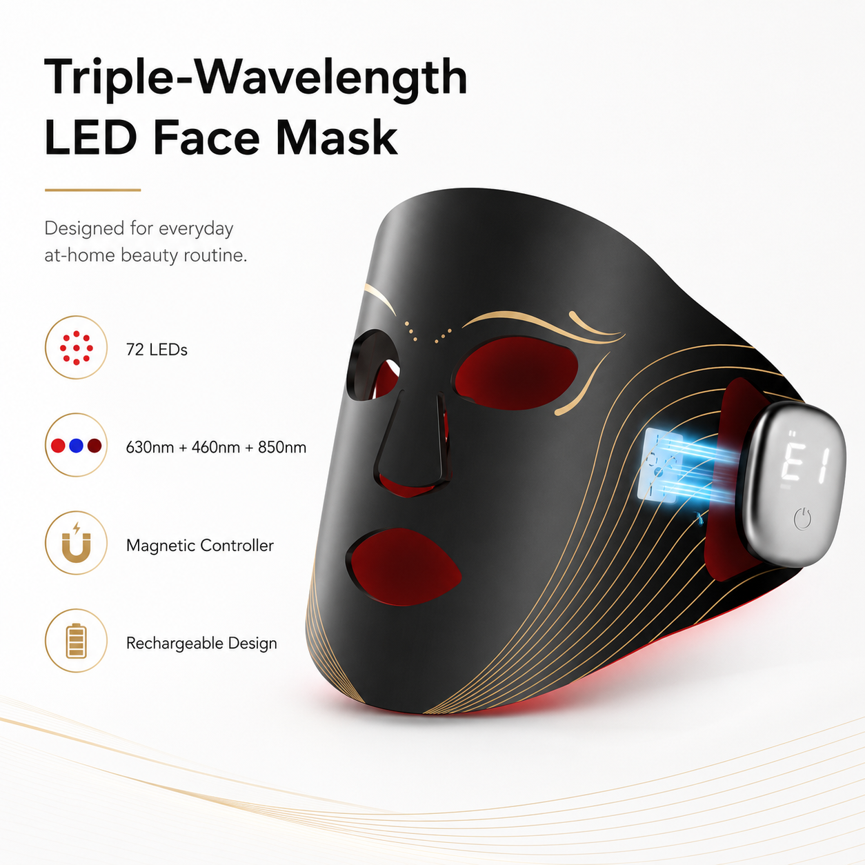 Triple-Wavelength LED Face Mask with Magnetic Controller