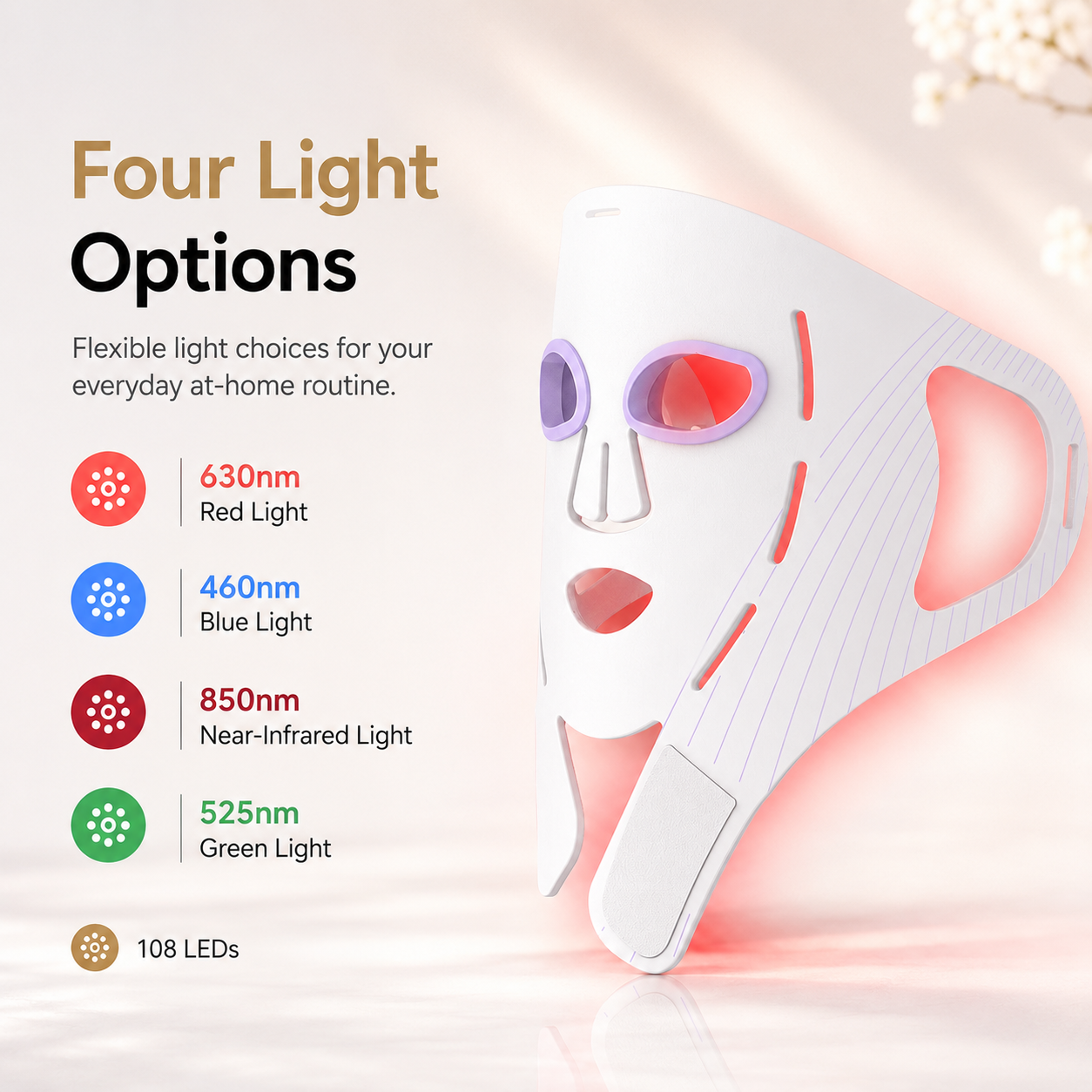 4-Wavelength Flexible Silicone LED Face Mask