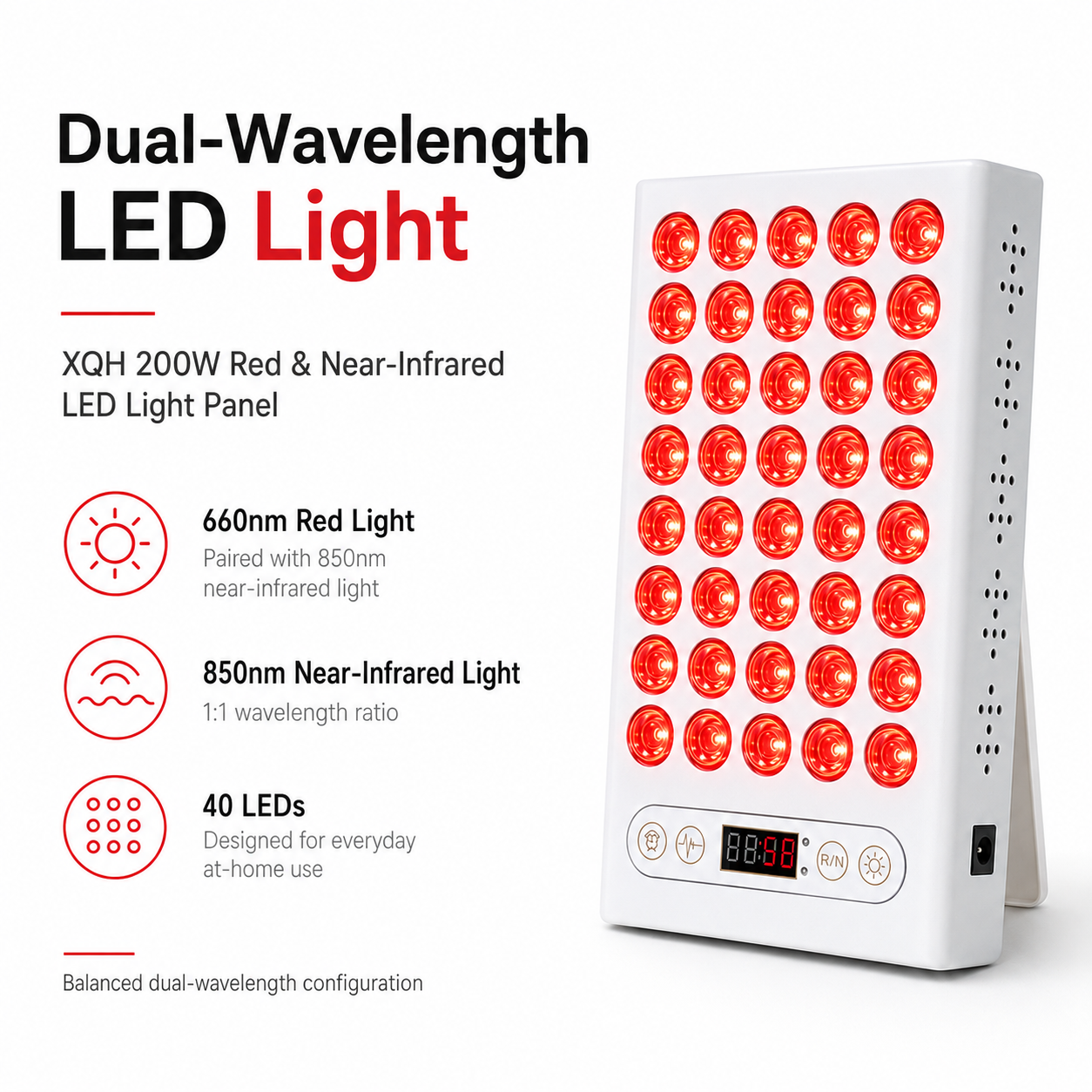 XQH 200W Red & Near-Infrared LED Light Panel with Timer & Pulse Control