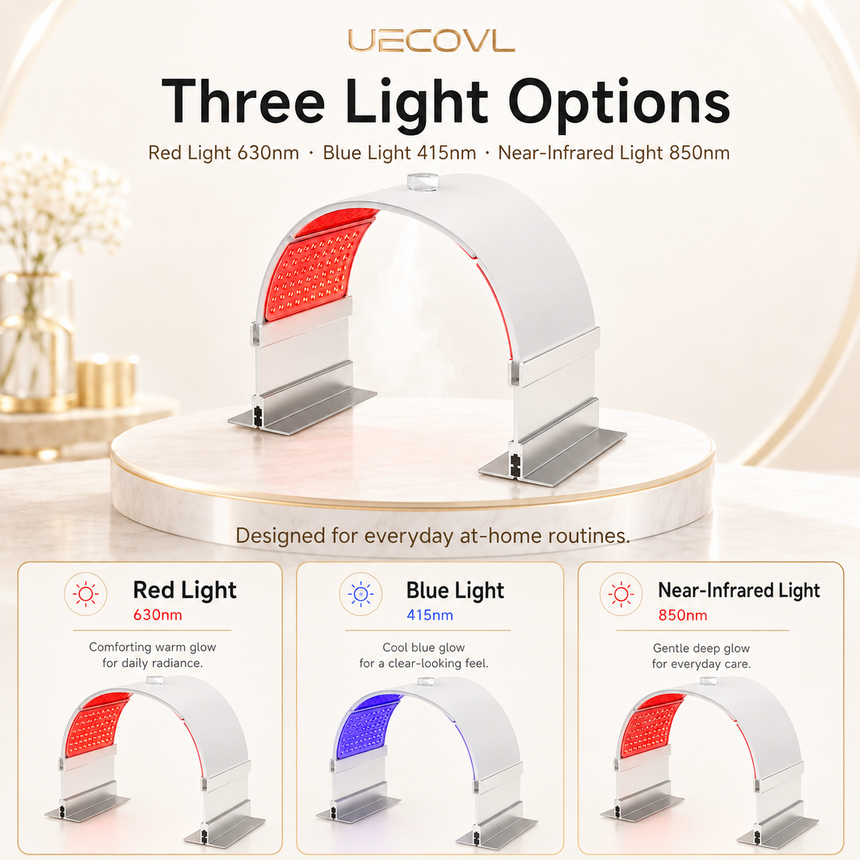 3-Panel Foldable LED Facial Device with Cool Mist