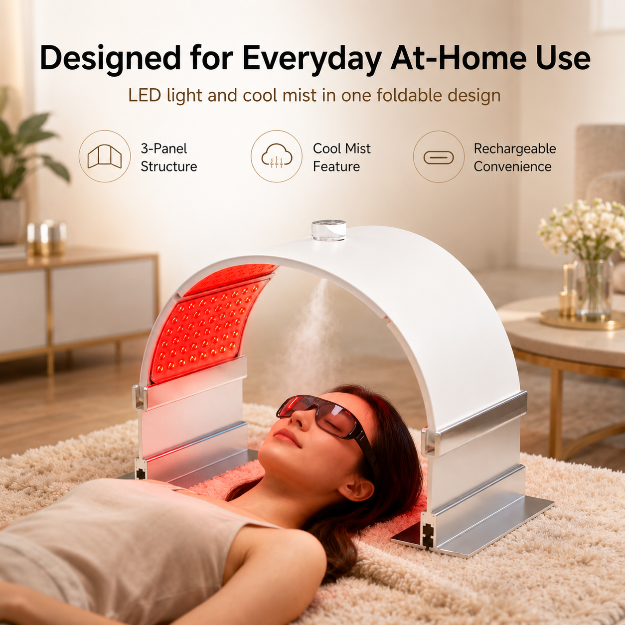 3-Panel Foldable LED Facial Device with Cool Mist