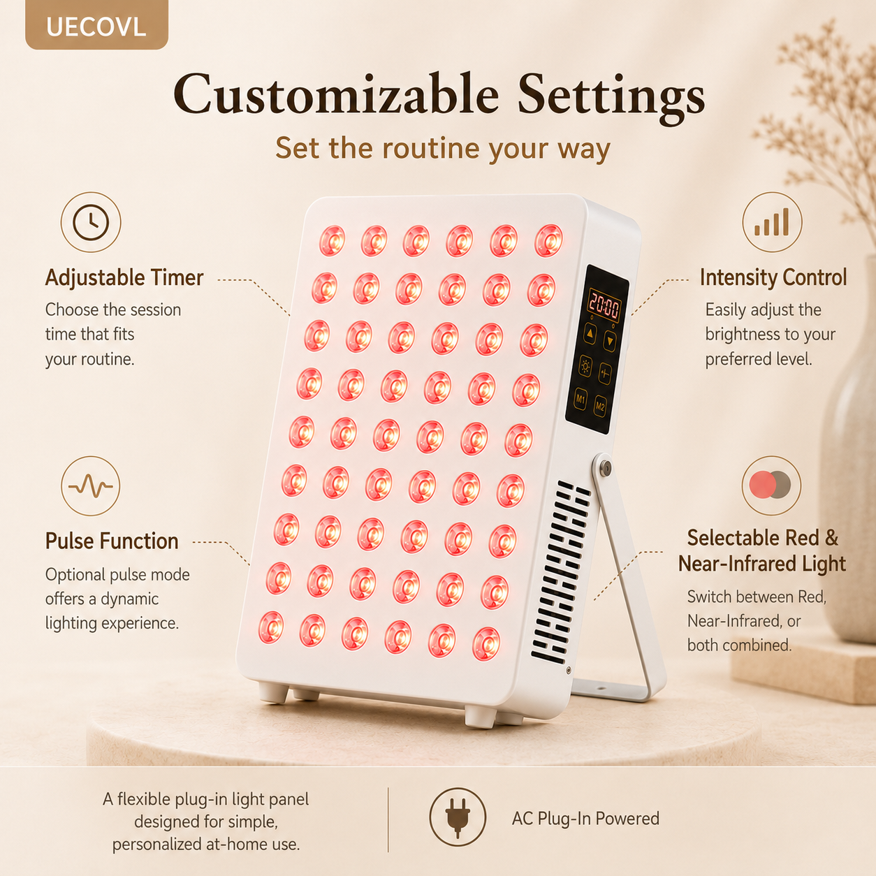 Red & Near-Infrared LED Light Panel with Timer & Pulse Control