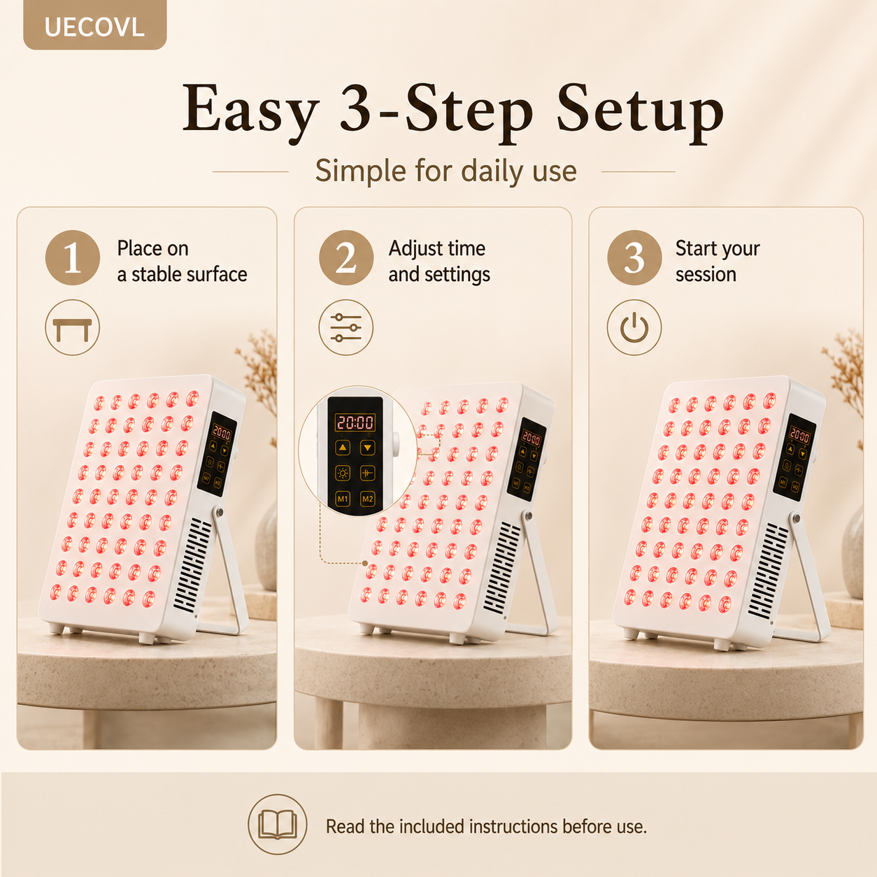 Red & Near-Infrared LED Light Panel with Timer & Pulse Control
