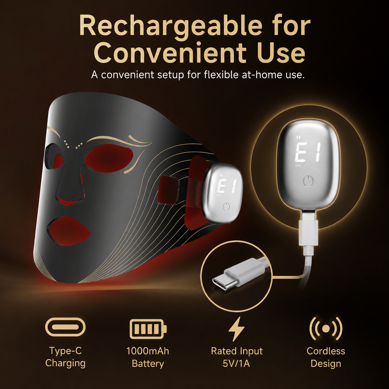 Triple-Wavelength LED Face Mask with Magnetic Controller