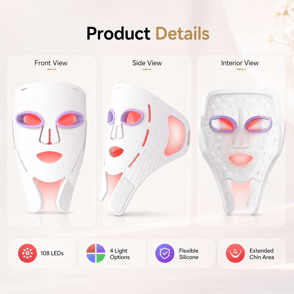 4-Wavelength Flexible Silicone LED Face Mask