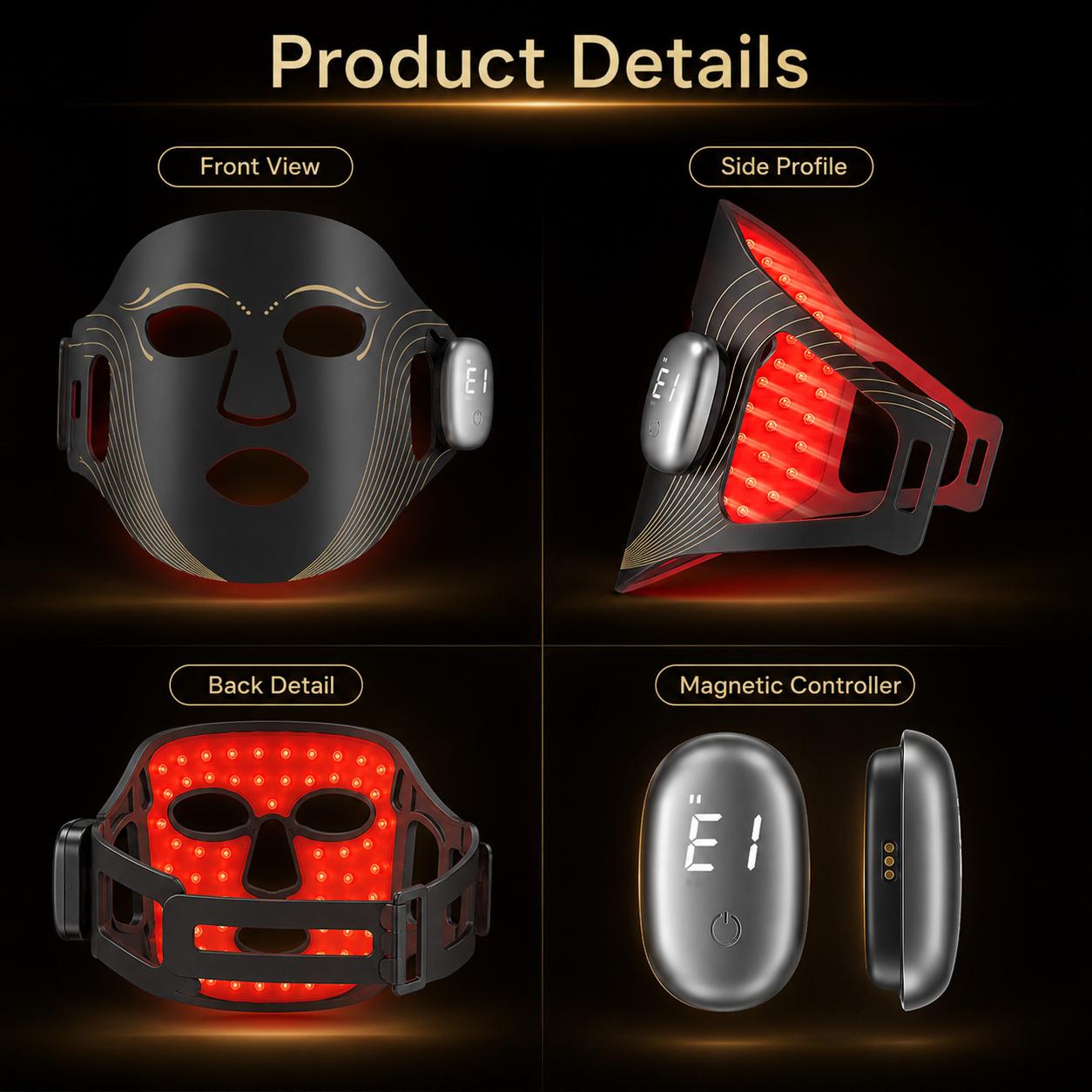 Triple-Wavelength LED Face Mask with Magnetic Controller