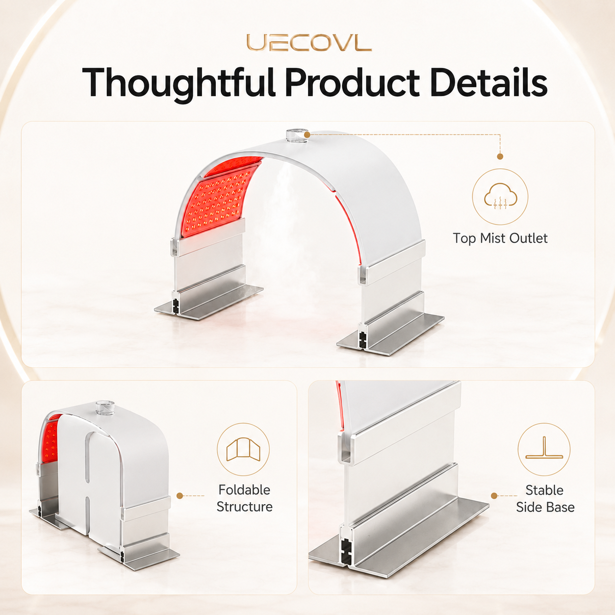 3-Panel Foldable LED Facial Device with Cool Mist