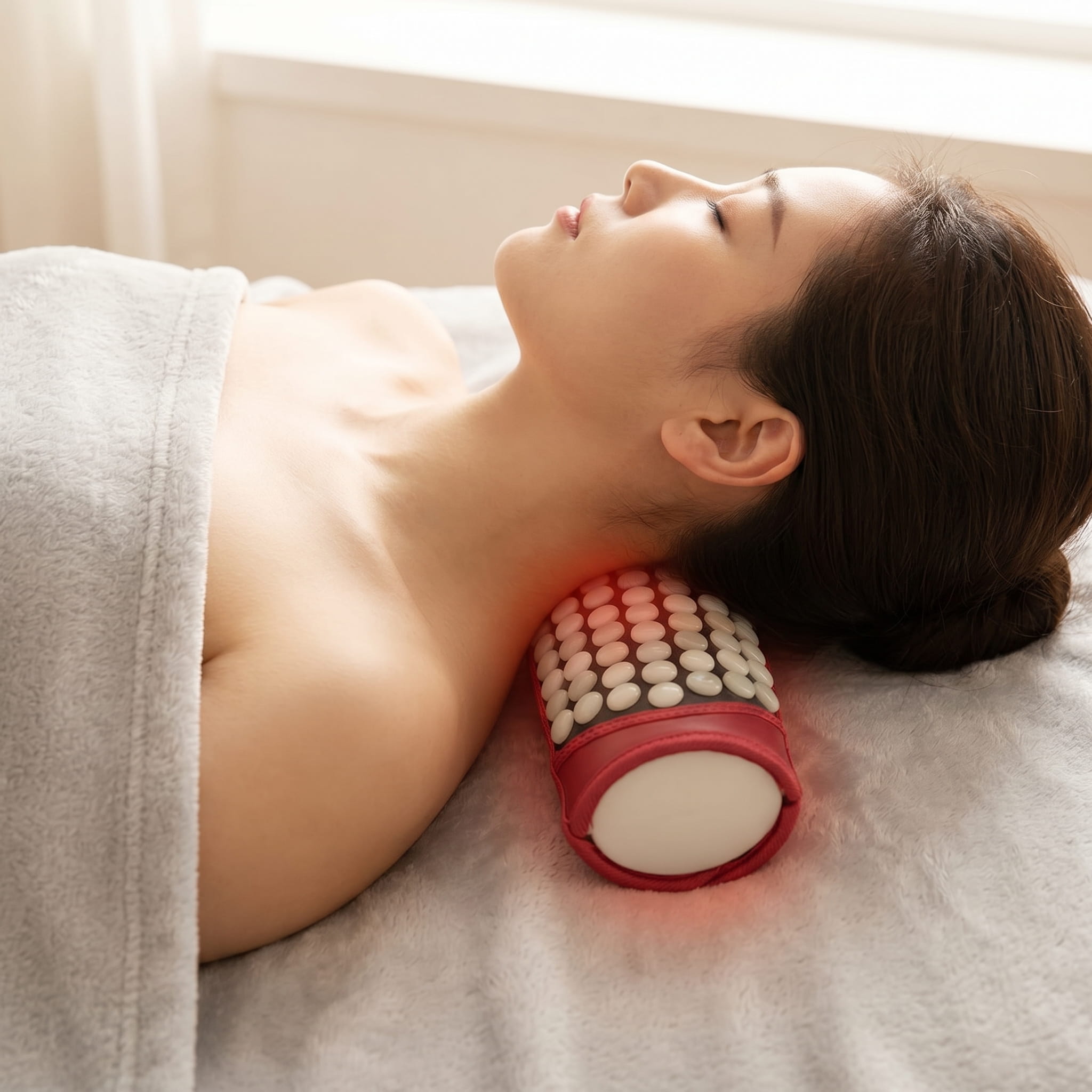 Premium Heated Jade Neck Support Pillow – Therapeutic Muscle Relaxation & Warm Compress