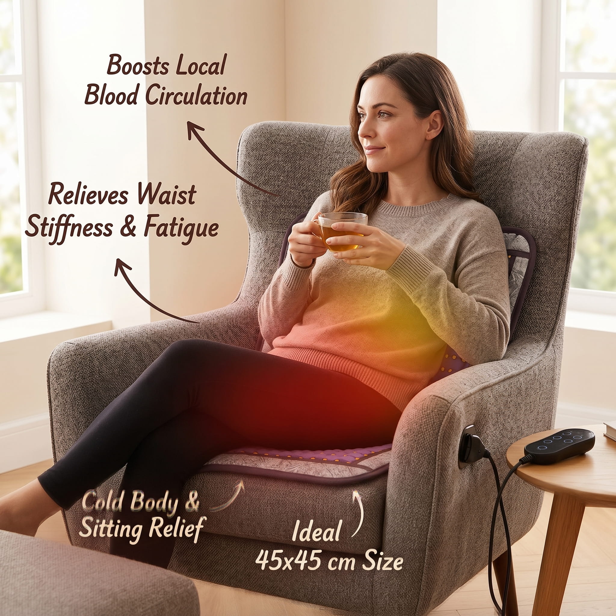 Premium Far-Infrared Heated Tourmaline Seat Cushion – Therapeutic Back & Waist Relief
