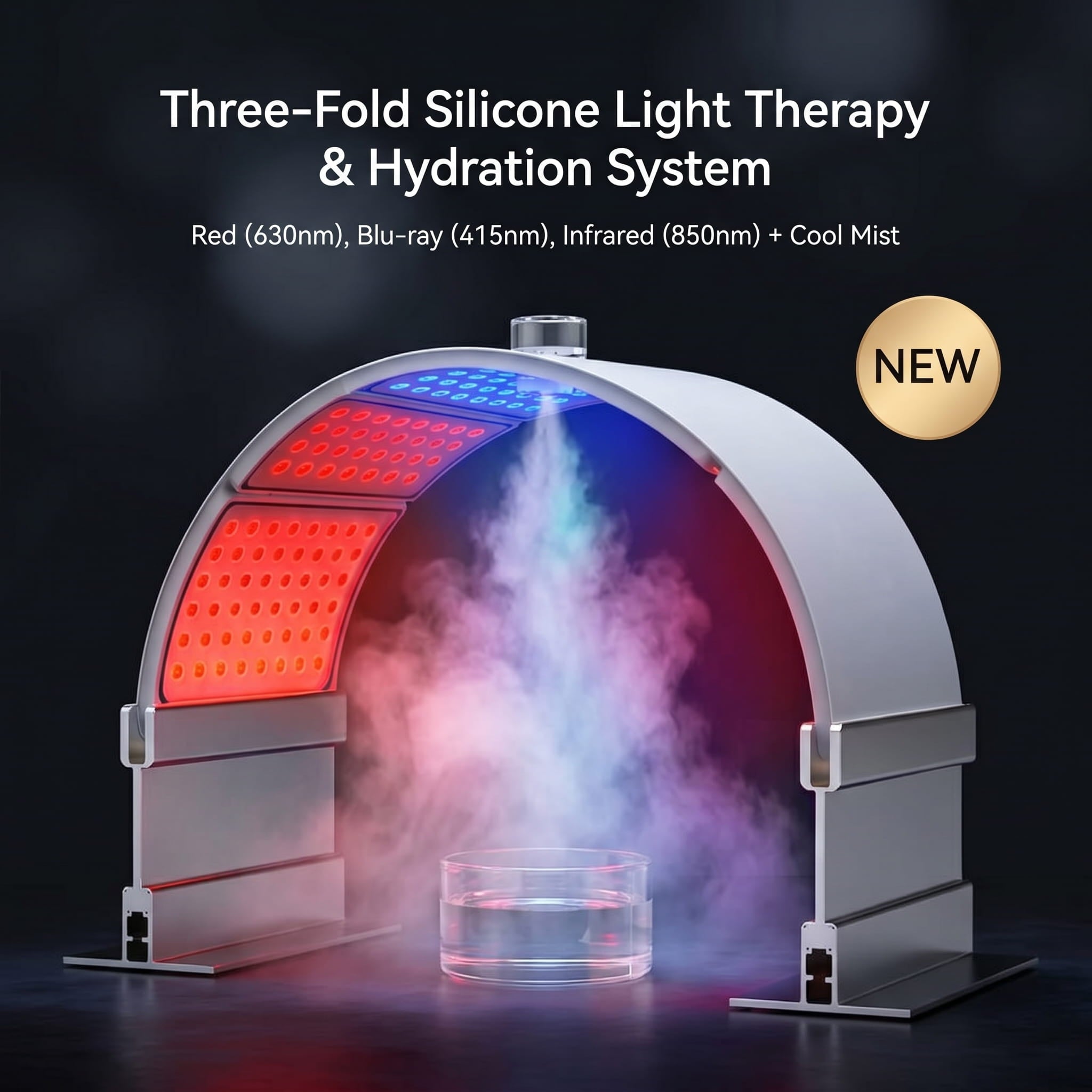 Professional 3-Fold LED Therapy & Cold Mist Facial Rejuvenation System